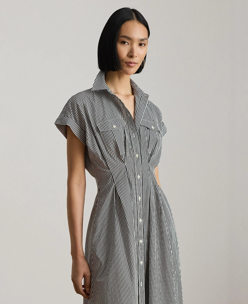 Lauren Ralph Women's Striped Pleated Broadcloth Shirt Dress