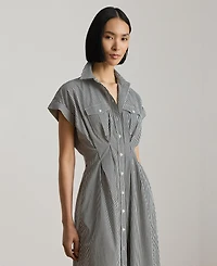 Lauren Ralph Women's Striped Pleated Broadcloth Shirt Dress