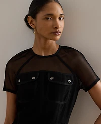 Lauren Ralph Women's Mesh Short-Sleeve Shift Dress