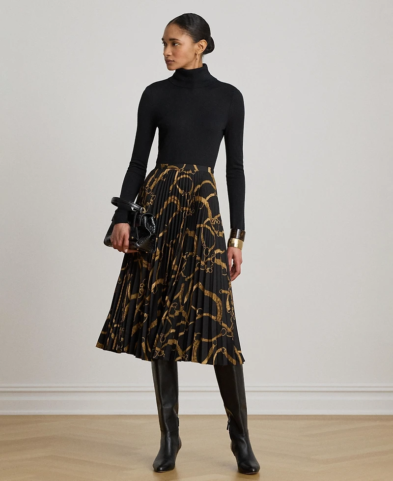 Lauren Ralph Women's Belting Print Pleated Skirt