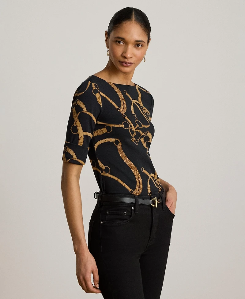Lauren Ralph Lauren Women's Boat Neck Belting Print T-Shirt