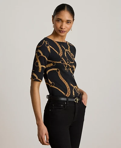 Lauren Ralph Lauren Women's Boat Neck Belting Print T-Shirt