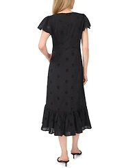 CeCe Women's Flutter-Sleeve Sweetheart Neck Midi Dress