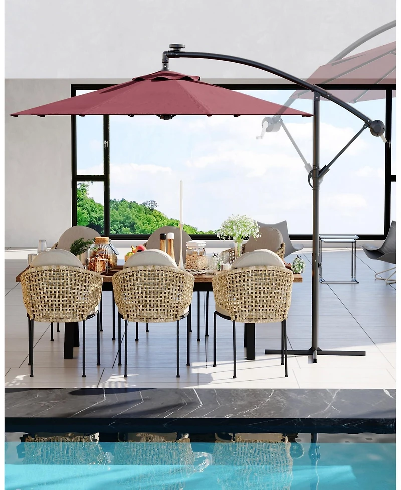 homfan 10Feet Cantilever Patio Umbrella With Cross Base, Adjustable Tilt, Fade-Resistant Canopy For Deck, Pool, Garden And Backyard