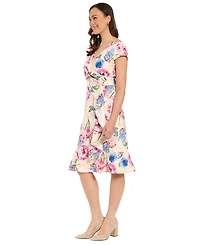 London Times Petite Printed Ruffle Detail Dress