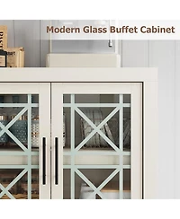 homfan Modern Sideboard Buffet Cabinet, 71 Inch Large Credenza with 4 Glass Doors, Multi-Purpose Storage