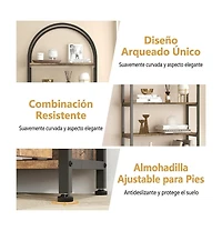 homfan 4-Tier Arched Bookshelf with Closed Doors, Thick Board Metal Frame Tall Storage Cabinet with Non-Slip Feet