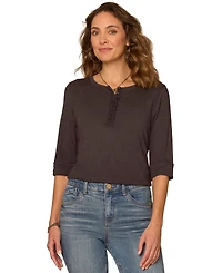 Democracy Petite Henley Neck Pull-On Knit Top