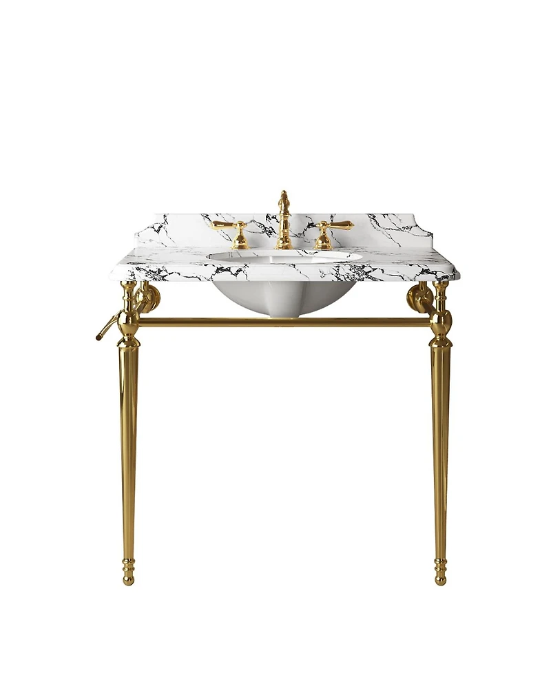 Sillysis Inch Bathroom Console Sink with Engineered Marble Top, Ceramic Basin, Stainless Steel Frame, Retro Style