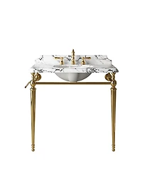 Sillysis Inch Bathroom Console Sink with Engineered Marble Top, Ceramic Basin, Stainless Steel Frame, Retro Style
