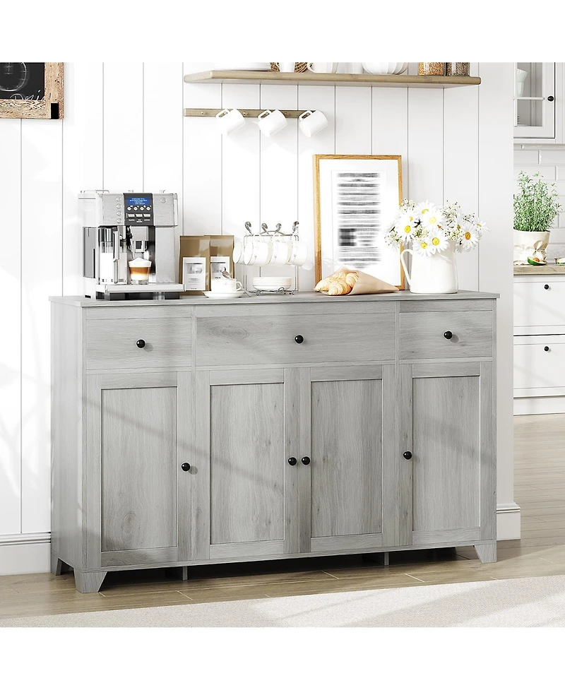 homfan 55 Inch Large Sideboard Buffet Cabinet with 3 Drawers and Doors, Farmhouse Storage Console Table Coffee Bar with Adjustable Shelf
