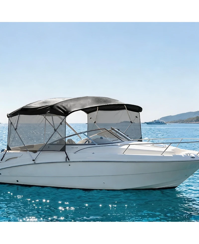 homfan 4 Bow Boat Bimini Top Replacement Cover, Heavy Duty Marine Polyester with Mesh Side Curtains and Storage Bag, for Pontoon Fishing