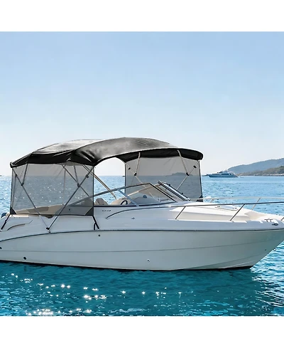 homfan 4 Bow Boat Bimini Top Replacement Cover, Heavy Duty Marine Polyester with Mesh Side Curtains and Storage Bag, for Pontoon Fishing