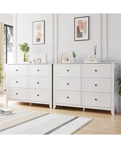 homfan 2 Set of 6 Drawers Dresser for Bedroom, 54" Modern Storage Chest with Painted Finish, Tall Organizer with Deep Drawers for Living Room, Closet