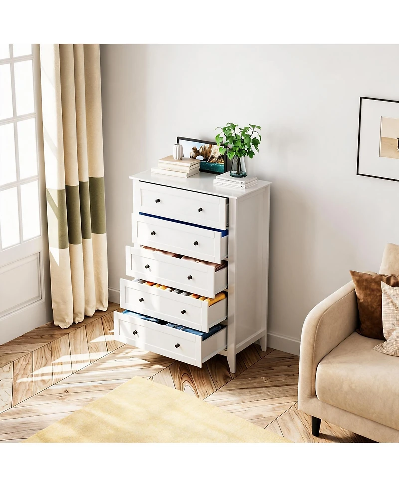 homfan 2 Set of 5 Drawer Dresser for Bedroom, Modern Chest of Drawers with Deep Storage, Wide Storage Organizer Unit for Closet, Living Room