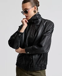 Avec Les Filles Women's Leather Bomber Coat