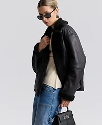 Avec Les Filles Women's Collared Faux Shearling Coat