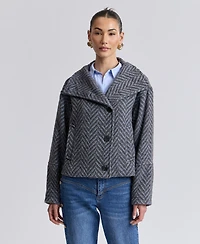 Avec Les Filles Womens Short Funnel Neck Wool Coat