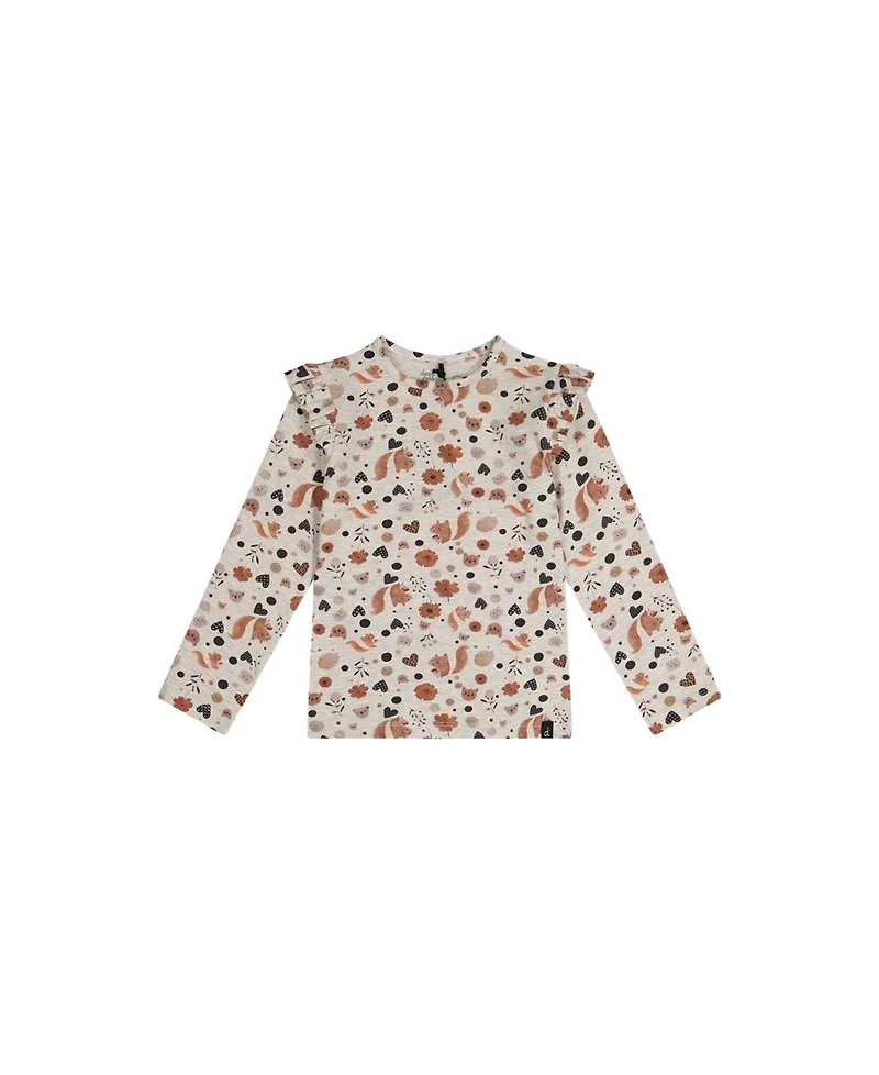 Deux par Little and Big Girl 6-14 Long Sleeve Organic Cotton T-Shirt with Squirrel Print