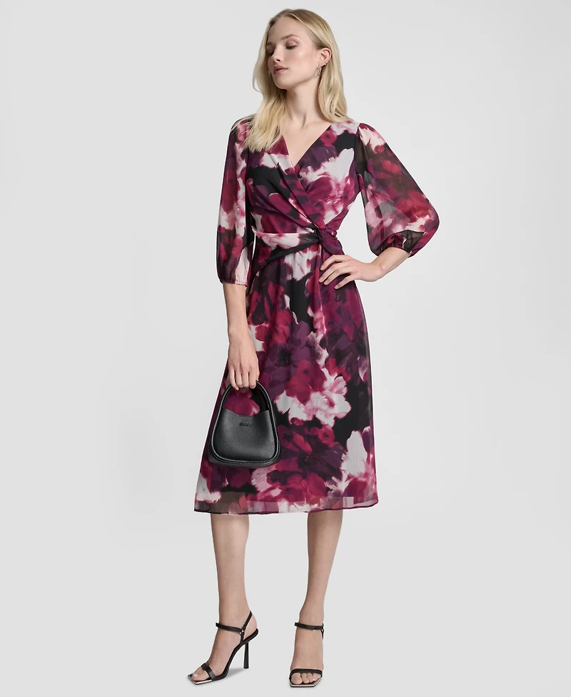 Dkny Women's Printed V-Neck Midi Dress