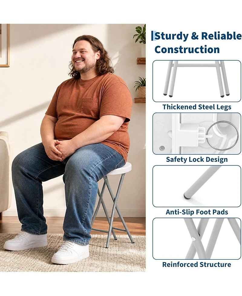 homfan Set of 2 Folding Stools 28" Bar Stool with Handle and Safety Lock, 400 Lbs Capacity for Kitchen, Bar or Outdoor, No Assembly