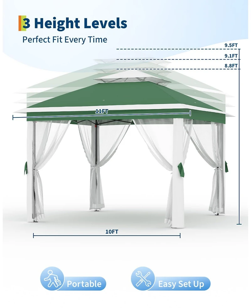 homfan Pop Up Gazebos with Overhanging Eaves, Outdoor Folding Canopy with Mesh Sidewalls Zipper Doors, for Patio Backyard Party