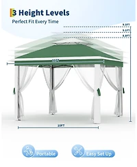 homfan Pop Up Gazebos with Overhanging Eaves, Outdoor Folding Canopy with Mesh Sidewalls Zipper Doors, for Patio Backyard Party