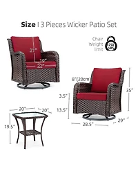 homfan Piece Outdoor Wicker Bistro Set, Swivel Rocker Chairs with Cushions and Glass Table for Patio or Garden
