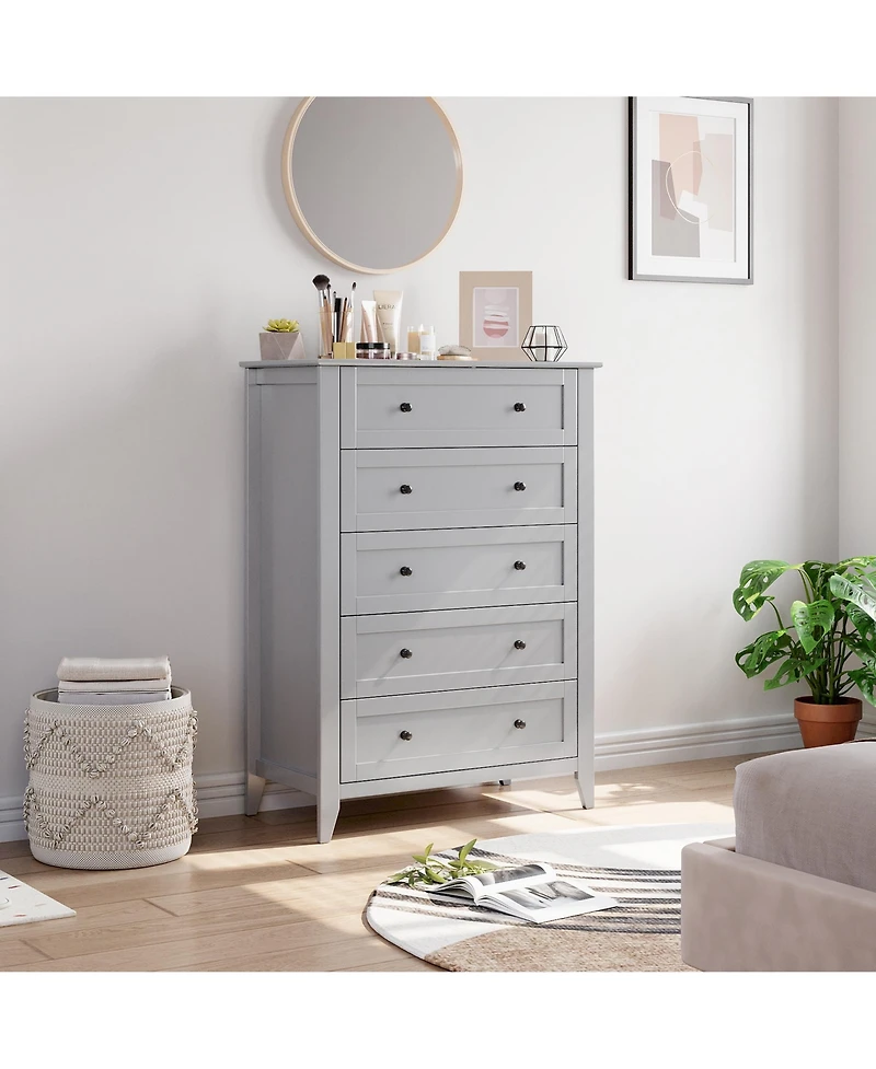 homfan 2 Set of 5 Drawer Dresser for Bedroom, Modern Chest of Drawers with Deep Storage, Wide Storage Organizer Unit for Closet, Living Room