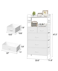 homfan Narrow 5 Drawer Dresser, 47 Inch Fabric Storage Chest with Metal Frame and Shelves for Bedroom or Entryway