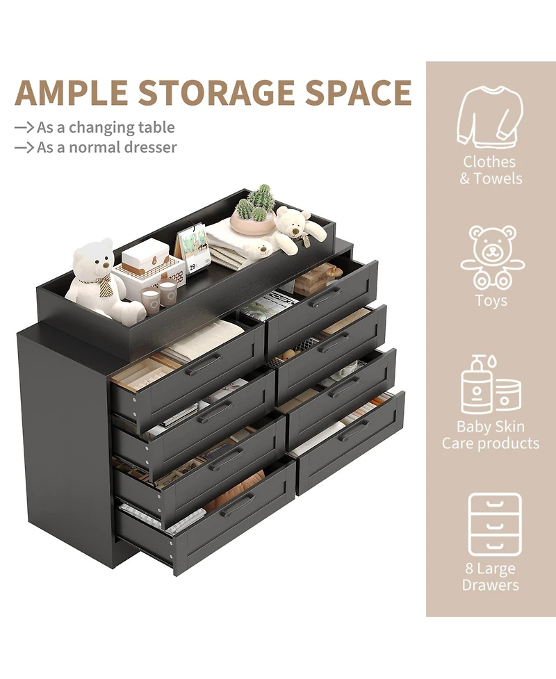 homfan 8 Drawer Dresser, 47 Inch Wood Chest of Drawers with Changing Table for Nursery, Living Room, Hallway, Closet