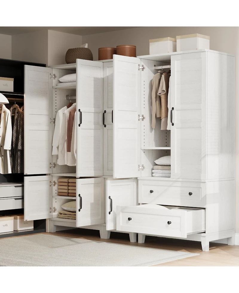 homfan Armoire with 2 Drawers,72" Wooden Cabinet with Hanging Rod, Tall Clothing Unit with Doors and 18 Adjustable Shelves for Bedroom