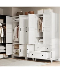 homfan Armoire with 2 Drawers,72" Wooden Cabinet with Hanging Rod, Tall Clothing Unit with Doors and 18 Adjustable Shelves for Bedroom