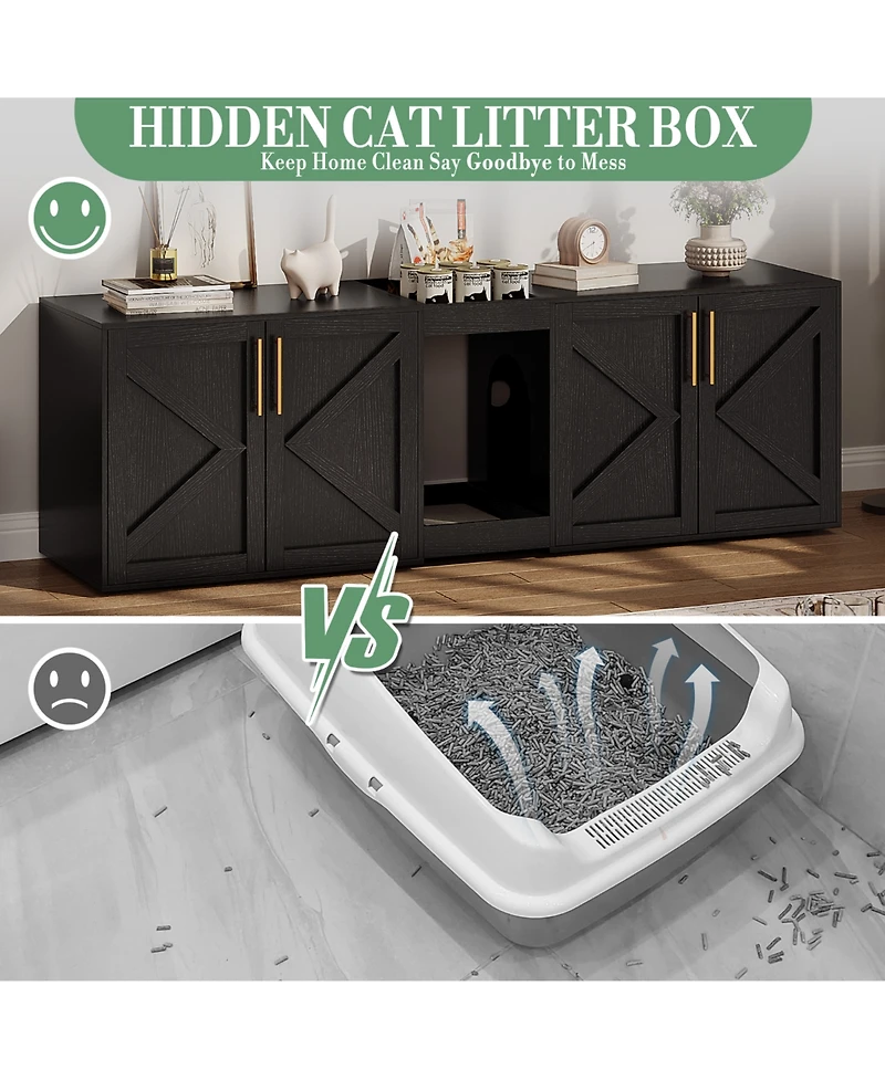 homfan Double Cat Litter Box Enclosure, Spacious Engineered Wood Pet Washroom Cabinet with Vent Holes and Storage Shelf, Easy Assembly