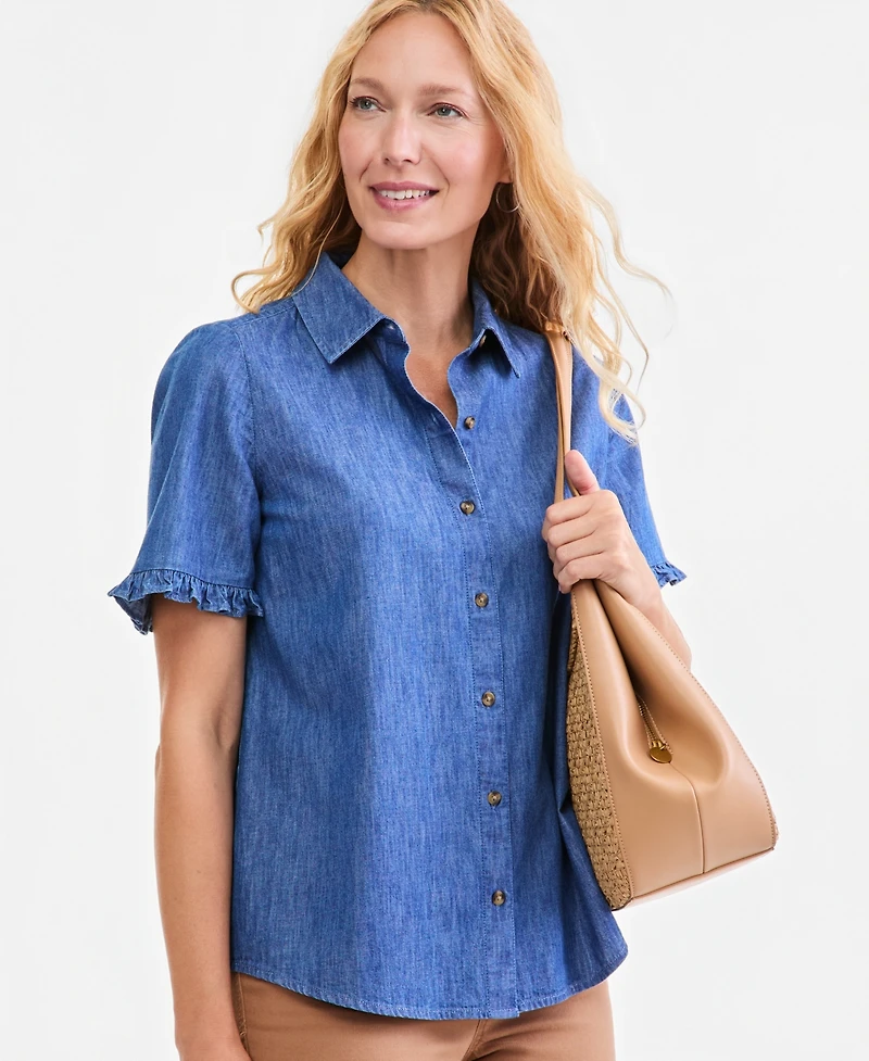 Style & Co Petite Cotton Collared Neck Shirt, Macy's Exclusive