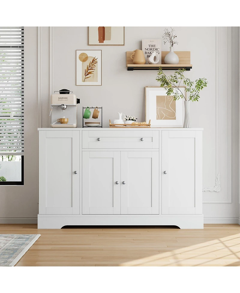 homfan Modern Sideboard Buffet with Drawers, Shelves and Doors - Slim Wooden Credenza for Dining Room, Kitchen, Living Room