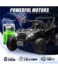 Yobtop 24V Kids Ride On Utv - 2 Seater with Parent Remote, 4WD Suspension, Led Lights, Music, Bluetooth, Storage for Kids 3+