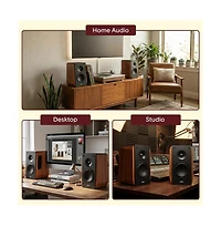 Pyle Powered Bookshelf Speakers with Bluetooth, 80W Stereo Audio System, Arc, Optical and Subwoofer Output Pair