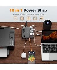 Tessan Extension Cord with Fast Charger, Surge Protector Power Strip with 6 Outlets and 4 Usb Ports (2 Usb C), 2100 Joules Protection, Flat Plug