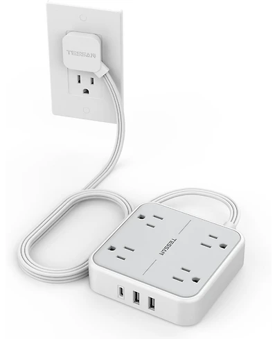 Tessan Surge Protector Flat Extension Cord 5Feet, Flat Plug Power Strip with 4 Outlets 3 Usb Ports (1 Usb C), 900 Joules Protection, Multiple Wall