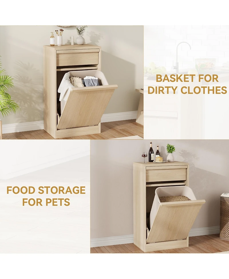 homfan Double Tilt-Out Hidden Trash Cabinet, Space-Saving Engineered Wood Waste Storage Furniture for Kitchen Dining Room