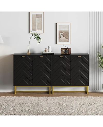 homfan Modern Sideboard Buffet Cabinet with Storage Set of 2, Wood Accent Storage Cabinet with Doors and Adjustable Shelf