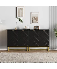 homfan Modern Sideboard Buffet Cabinet with Storage Set of 2, Wood Accent Storage Cabinet with Doors and Adjustable Shelf