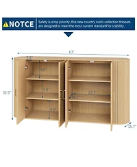 homfan Modern Large Storage Sideboard Buffet Cabinet, Curved Wooden Design, 4 Fold Doors, Console for Dining Room, Kitchen, Living Room