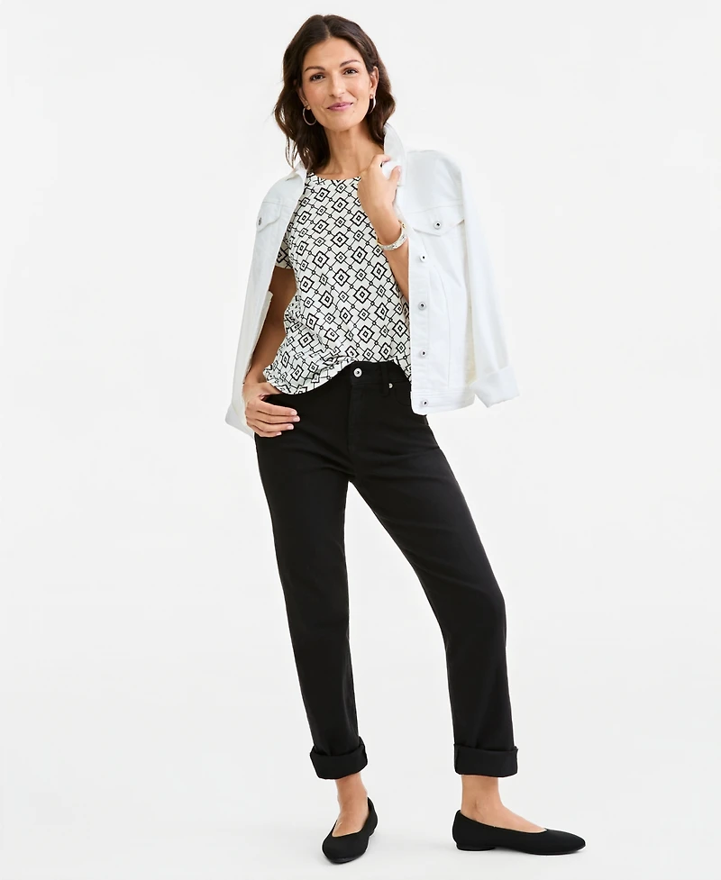 Style & Co Women's Perf Ss Laurel Tile Short-Sleeve Geometric Cotton-Blend T-Shirt, Macy's Exclusive