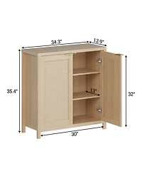 homfan Modern Rattan Storage Cabinet, 2 Doors, Adjustable Shelves, Hidden Gold Handles, Freestanding Entryway Sideboard for Kitchen, Dining Room