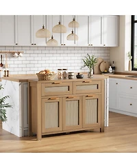 homfan Rattan Buffet Sideboard Cabinet, Coffee Bar Cabinet with 3 Drawers, Boho Kitchen Accent Storage for Dining Room, Living Entryway