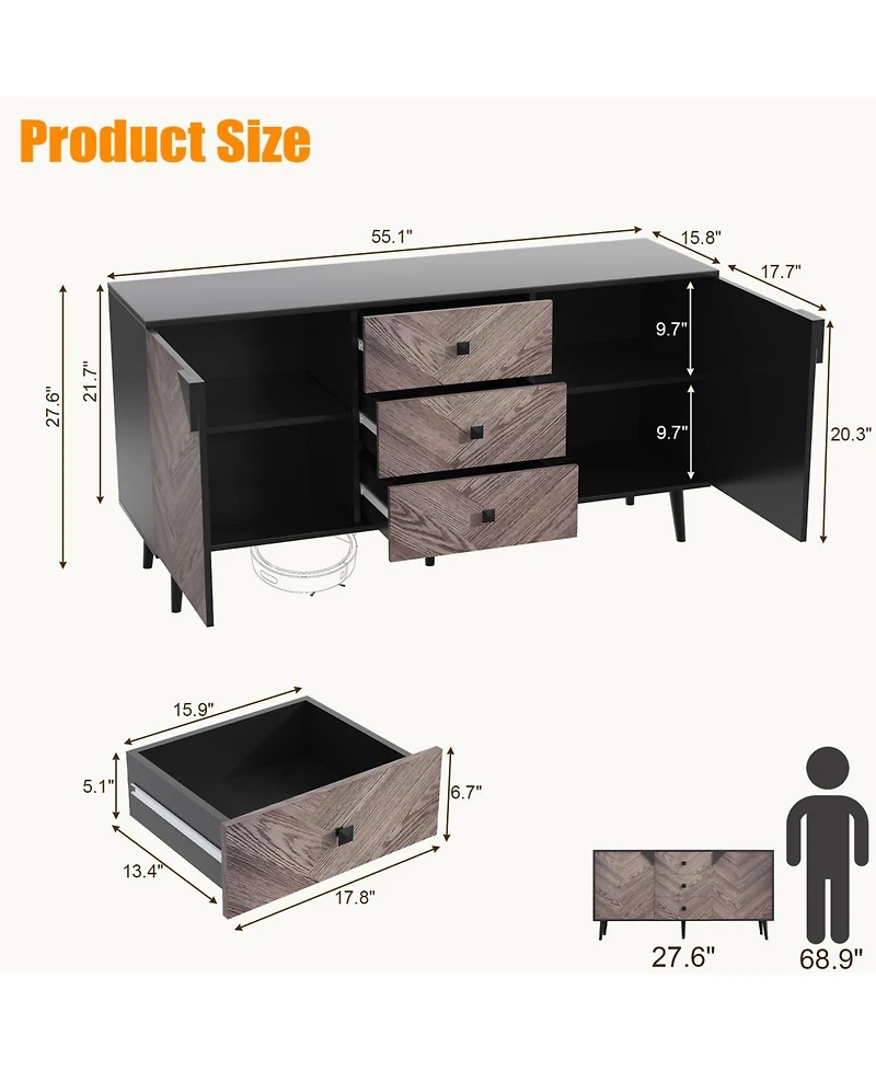 homfan Storage Cabinet with Shelf and Doors, Modern Sideboard Buffet with Storage, Free Standing Accent Cabinet for Dining Room, Living Room, Entryway