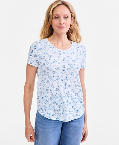 Style & Co Women's Vine Flora Curved-Hem T-Shirt, Macy's Exclusive
