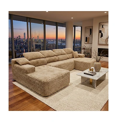 Homsee 135" 3-Piece U-Shaped Sectional Sofa Set With Pillows, Corduroy Convertible Couch